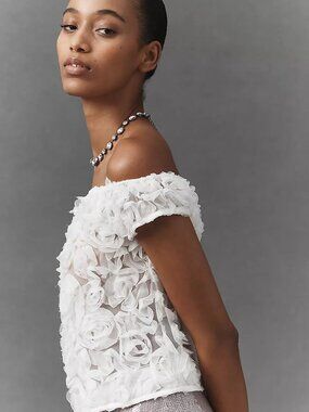 Anthropology Maeve Off Shoulder Rosette Top